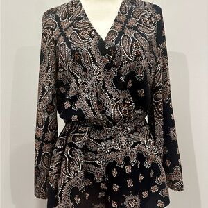 PPLA Long Sleeves Black Paisley Print Shorts Romper-Small